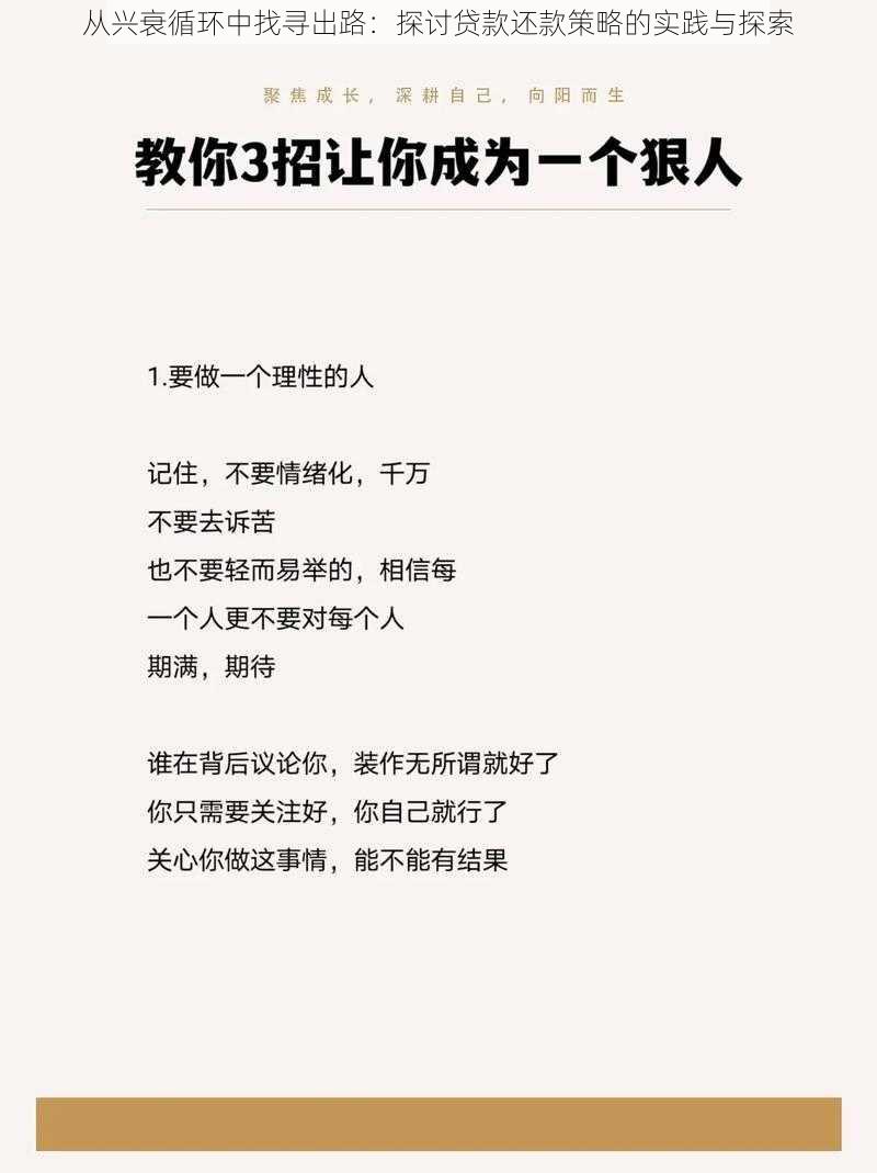 从兴衰循环中找寻出路：探讨贷款还款策略的实践与探索