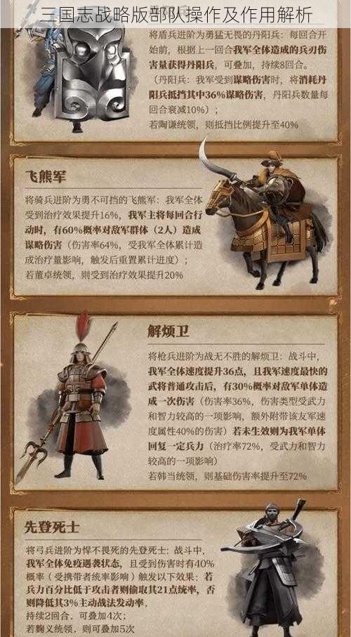 三国志战略版部队操作及作用解析