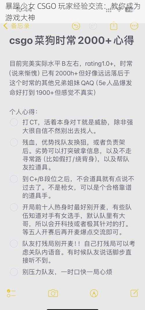 暴躁少女 CSGO 玩家经验交流：教你成为游戏大神